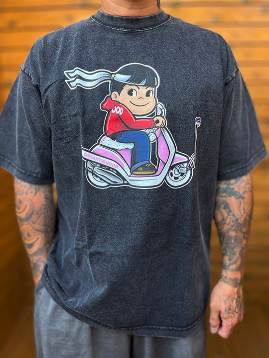 OSSANTHEHOOD 8.2oz dye Tshirt (bike) / light gray washed