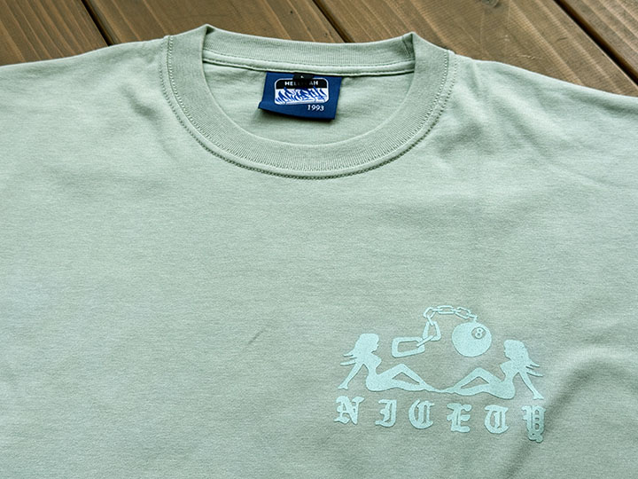 NICETY 7.2oz heavyweight Tshirt (hellyeah) / sea glass