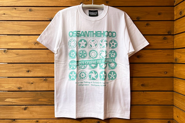 OSSANTHEHOOD 7.2oz heavyweight Tshirt (rim) / white x turquoise