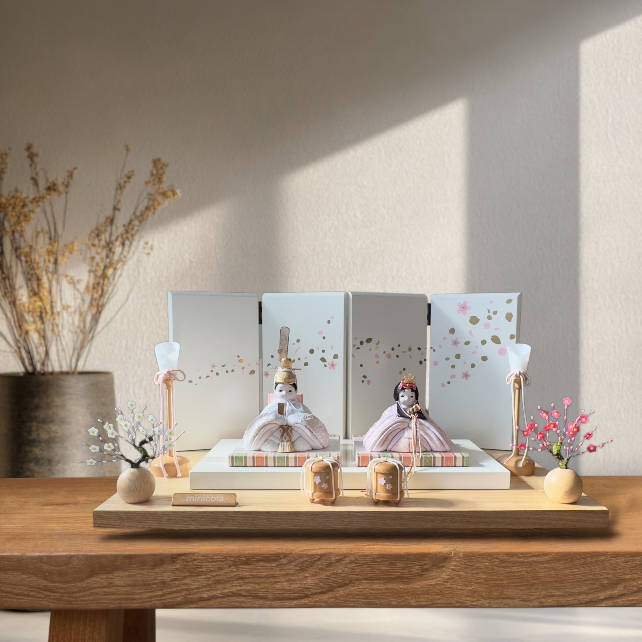 rico萌亜（もあ）木目込み親王飾り雛人形 高岡塗台 ミルキー桜蒔絵屏風