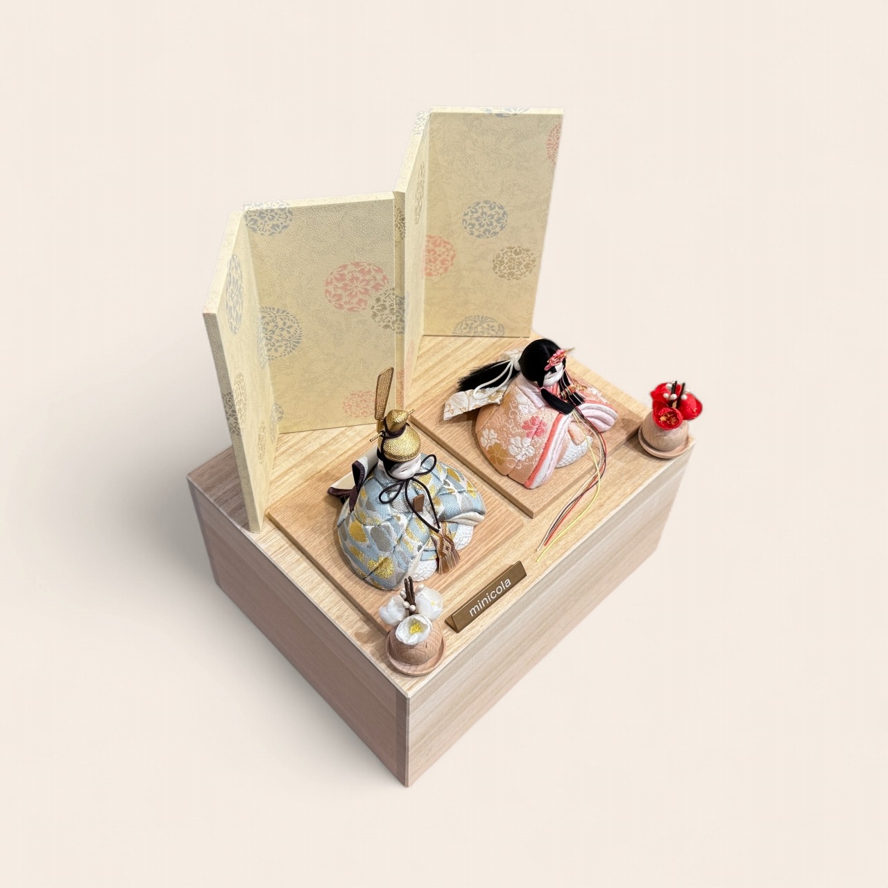 rico茉誉（まほろ）木目込み親王飾り雛人形 みにまる桐箱収納台 花紋