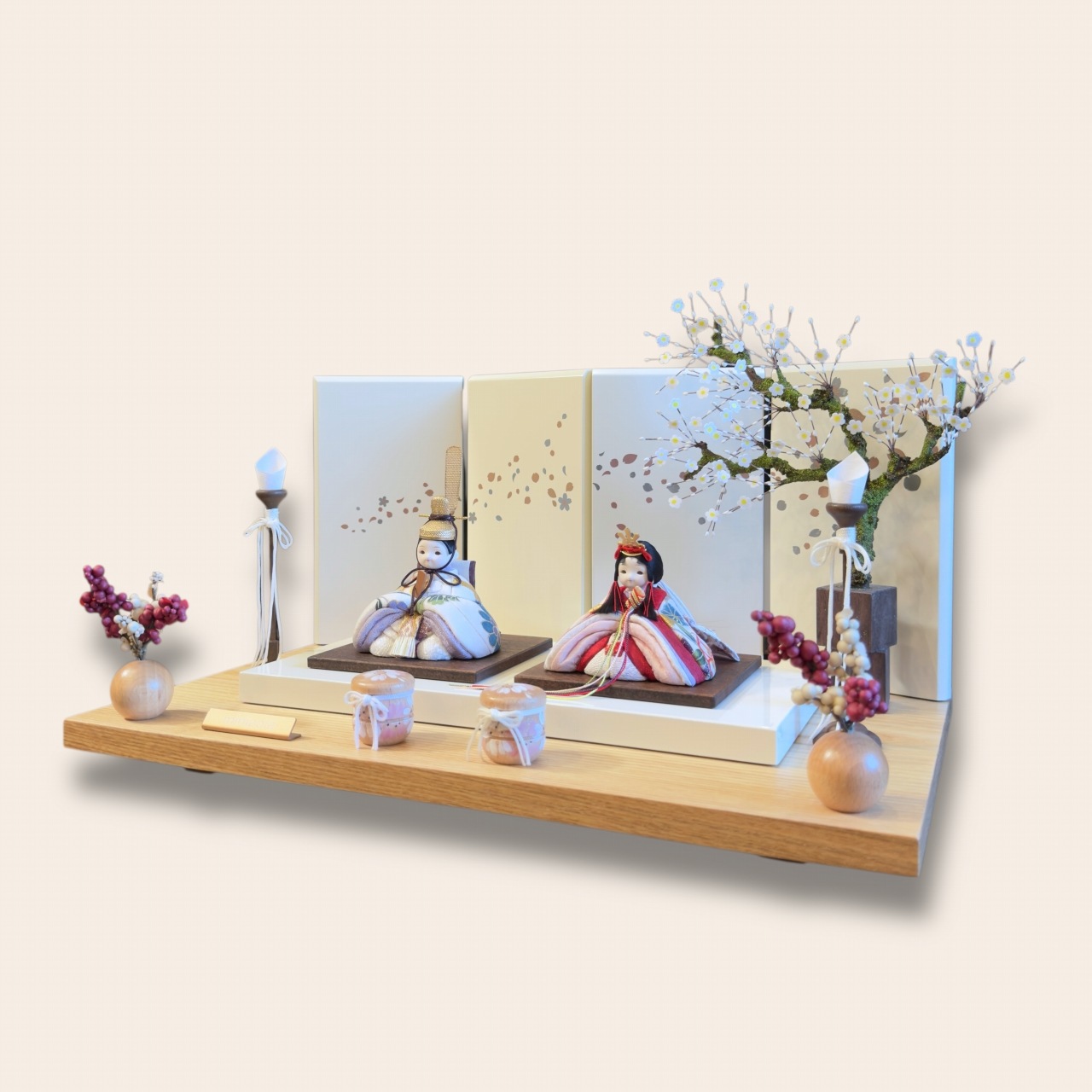 rico美月（みづき）木目込み親王飾り雛人形 高岡塗台 ミルキー桜蒔絵