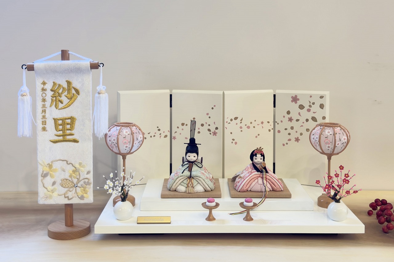名前旗　ピンク　熨斗雪輪の縁起柄♪ 金襴生地×刺繍【名前旗スタンド付/送料無料】 名前旗 ピンク 熨斗雪輪の縁起柄♪ 金襴生地×刺繍【名前旗