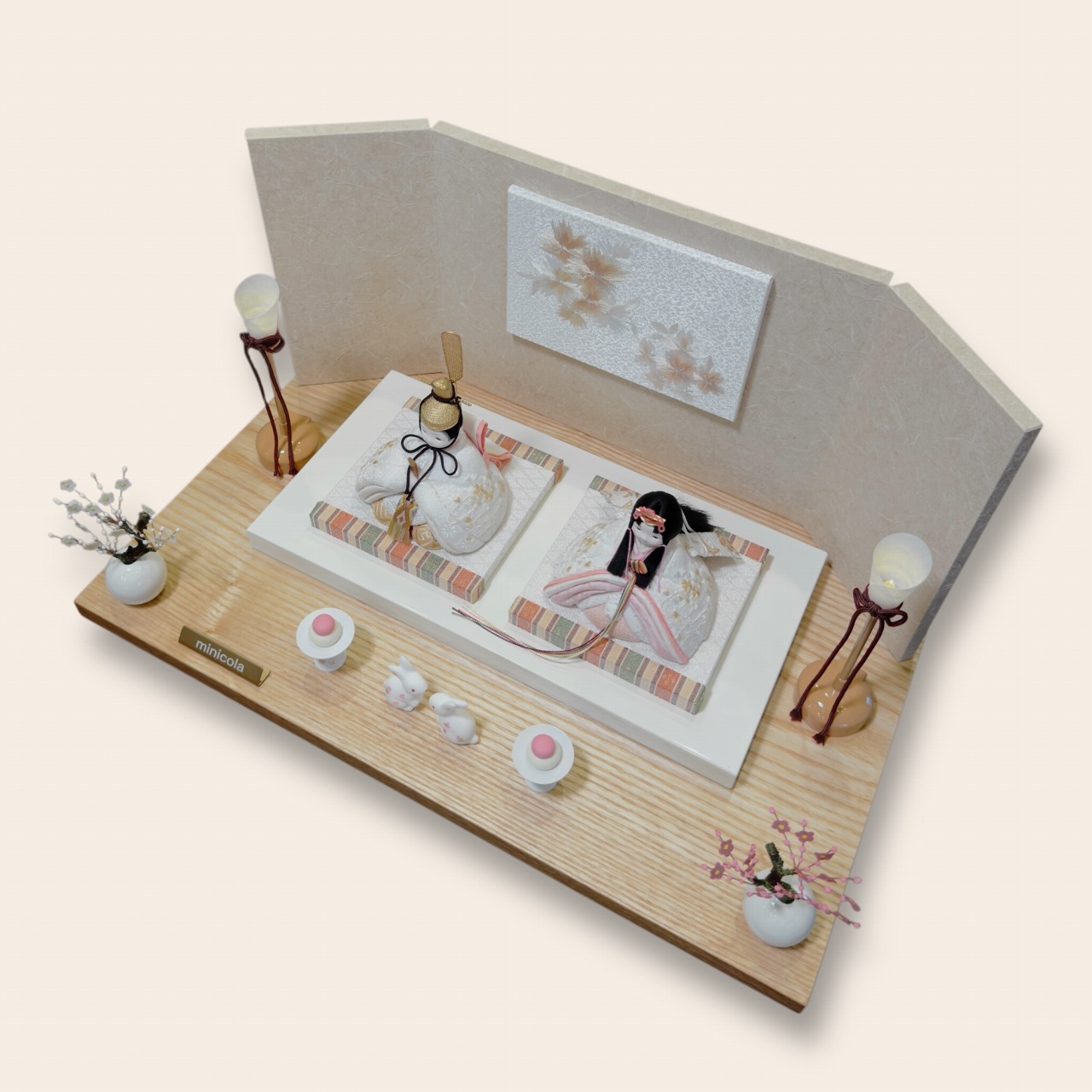 rico舞香（まいか）木目込み親王飾り雛人形 高岡塗台 亜麻色桜刺繍屏風