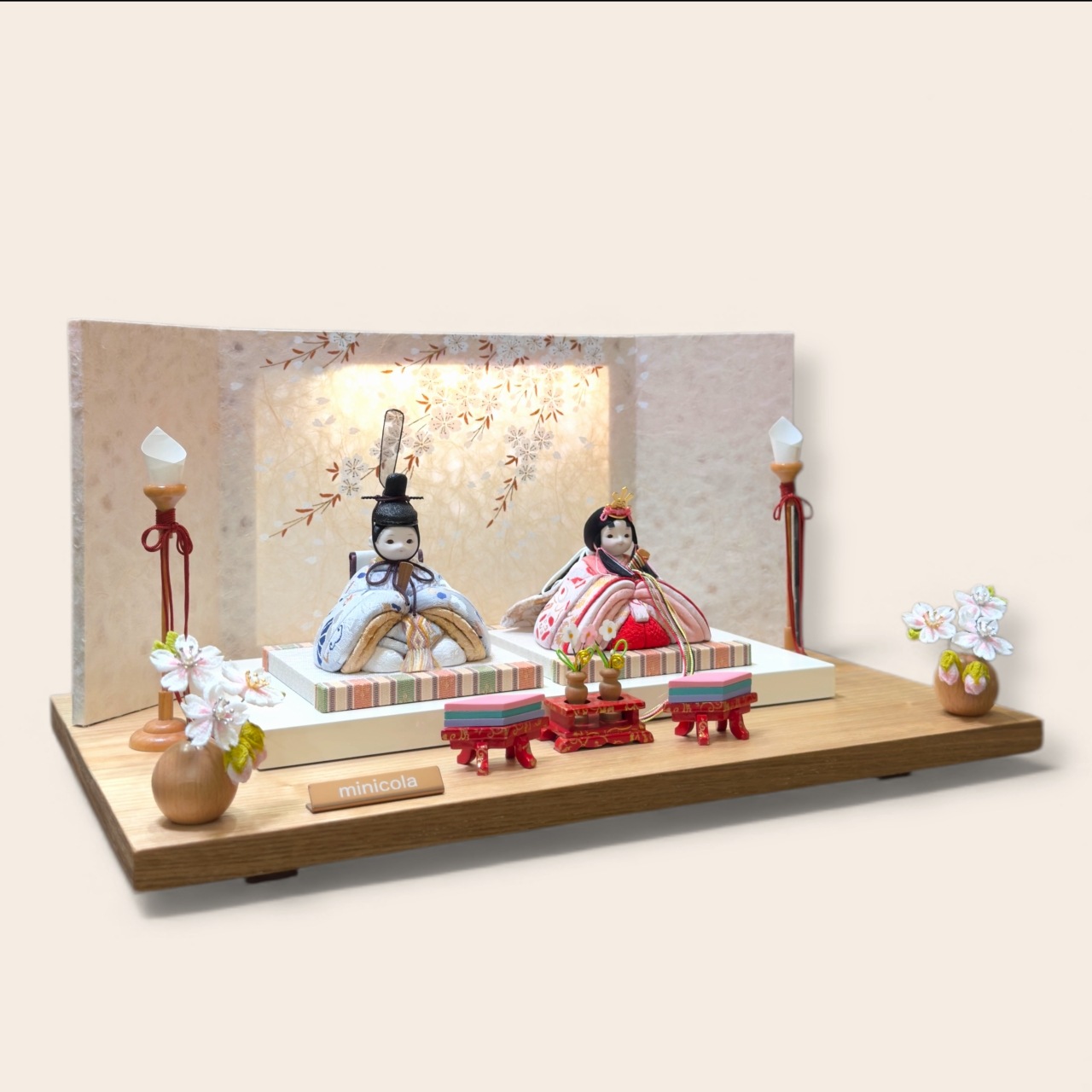 rico麗奈（れな）木目込み親王飾り雛人形 高岡塗台 しだれ桜屏風