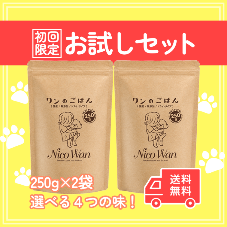 ワンのごはん 500g お試しセット (250g×2袋) NicoWan 国産 無添加 ドッグフード 小粒 小型犬向け 総合栄養食