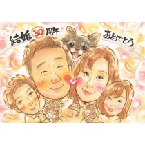 真珠色に輝く30年の愛 両親の真珠婚式を祝う特別な似顔絵プレゼント 両親の真珠婚式を祝う感慨深い似顔絵ギフト 愛を深める30年、これからも共に歩む両親の真珠婚式を祝う似顔絵 30年間の愛を似顔絵に込め