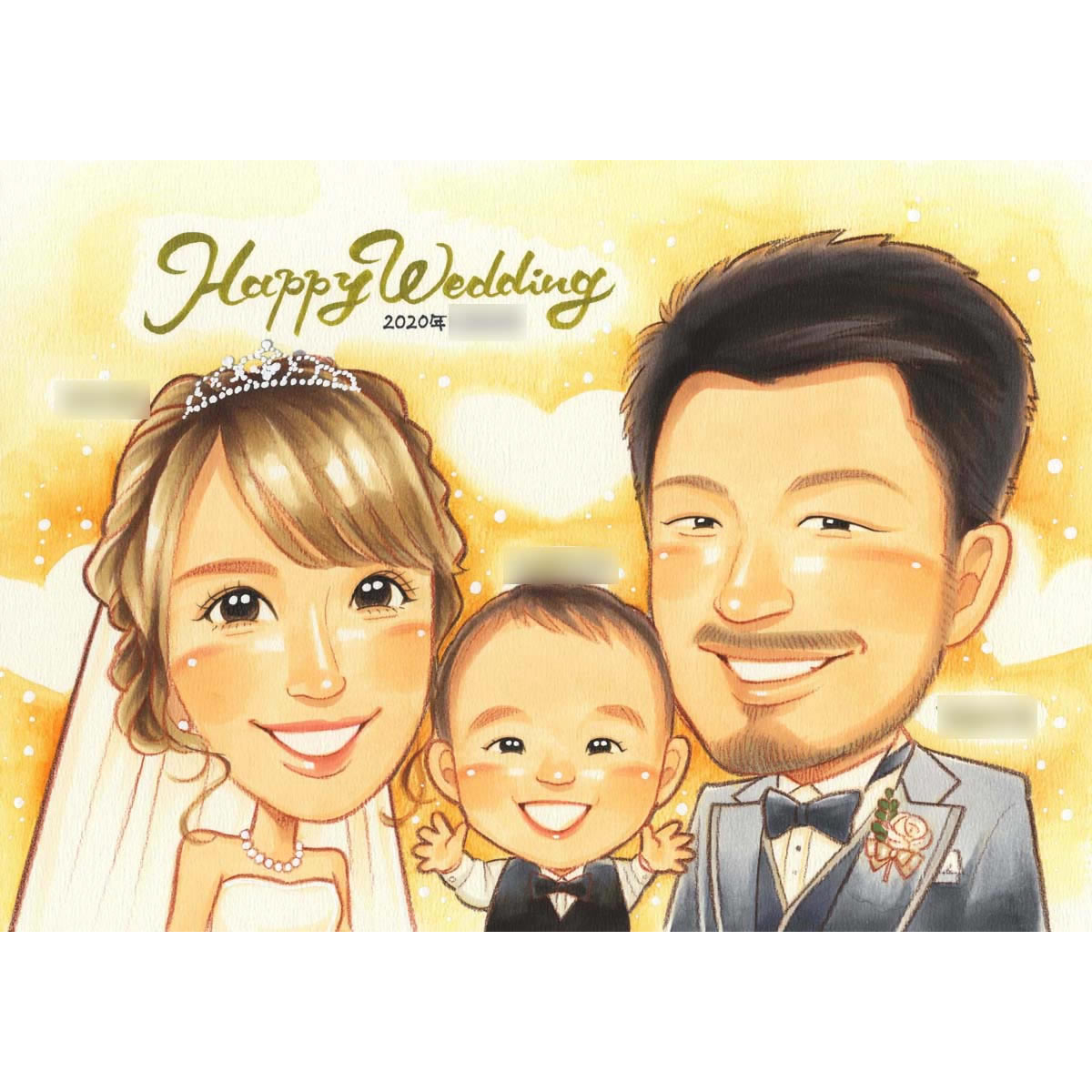 ウェルカムボード　ウエディング　似顔絵　サプライズ 似顔絵ウェルカムボード 結婚式で新郎新婦の笑顔の似顔絵が
