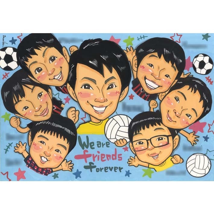 友達、友人、仲間、クラスメートに贈る似顔絵のプレゼント 離れていて