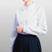 スクールシャツ（女子/長袖/学生/丸衿/ショール/ブラウス/形態安定/白/左胸ポケット）