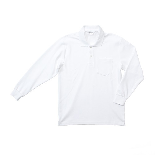 【新品】 長袖ポロシャツ バックファスナーM ホワイト 長袖ポロシャツ（白/110-150/SS-5L/綿65%/ポリエステル35%/男女兼用）