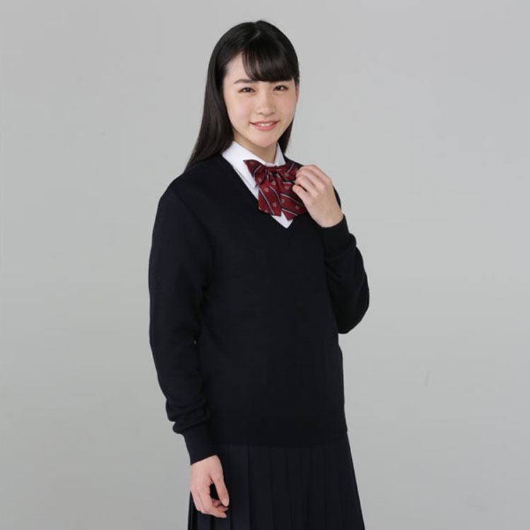 日本製 男女兼用 スクールセーター 無地 紺 120-170 LL-5L