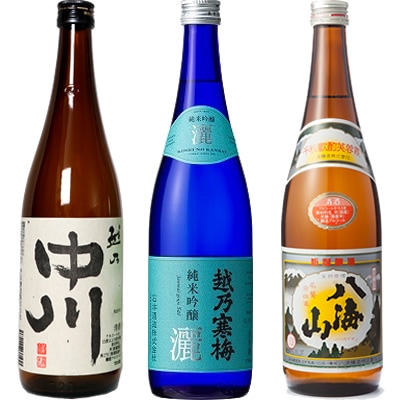 越乃中川 720ml と 越乃寒梅 灑 純米吟醸 720mlと八海山 720ml 