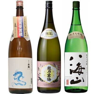 白龍 龍ラベル からくち1800mlと越乃寒梅 無垢 純米大吟醸 1800ml と 八海山 純米大吟醸 1800ml 日本酒 3本セット