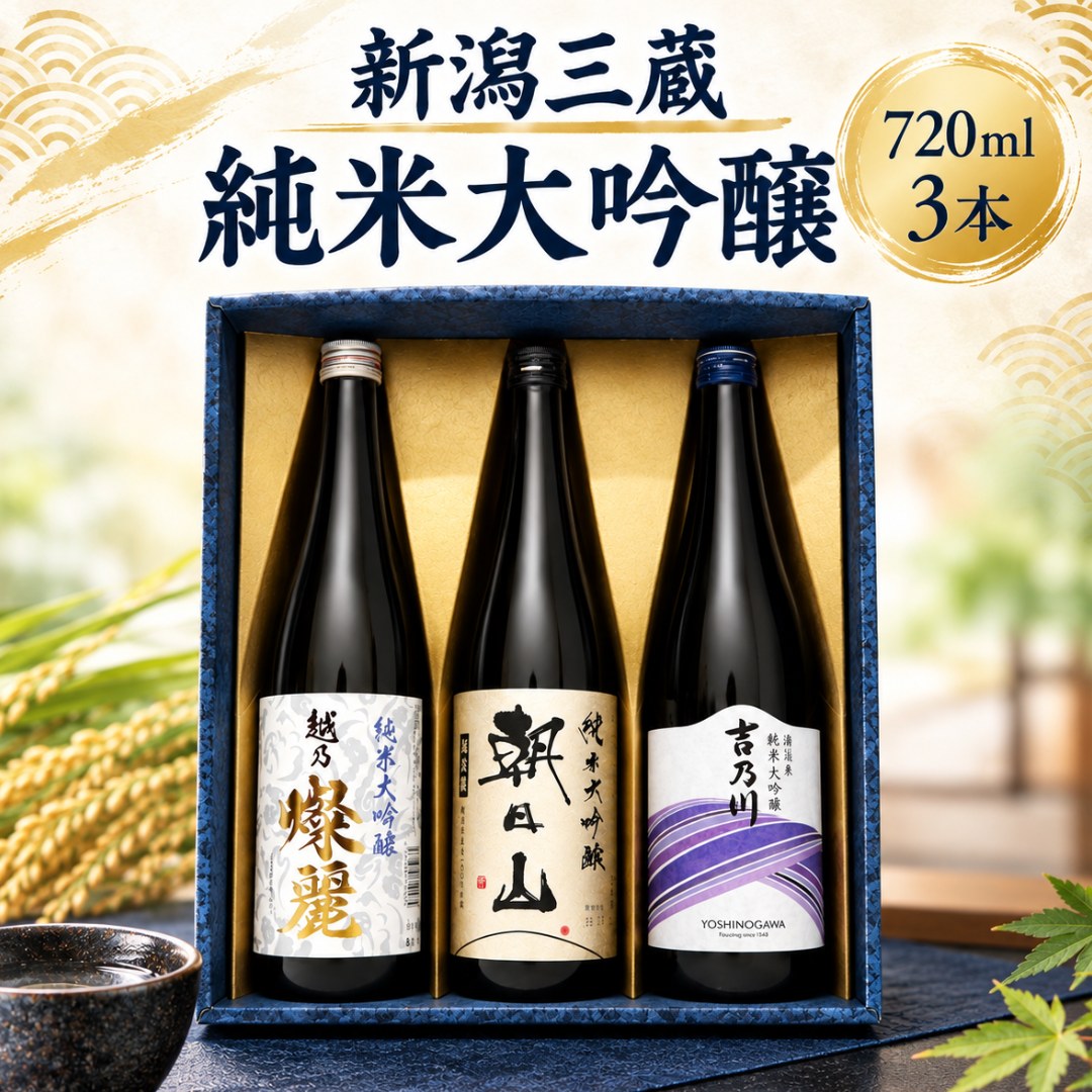 日本酒 ギフト 新潟三蔵 純米大吟醸 飲み比べセット 720ml 3本 化粧