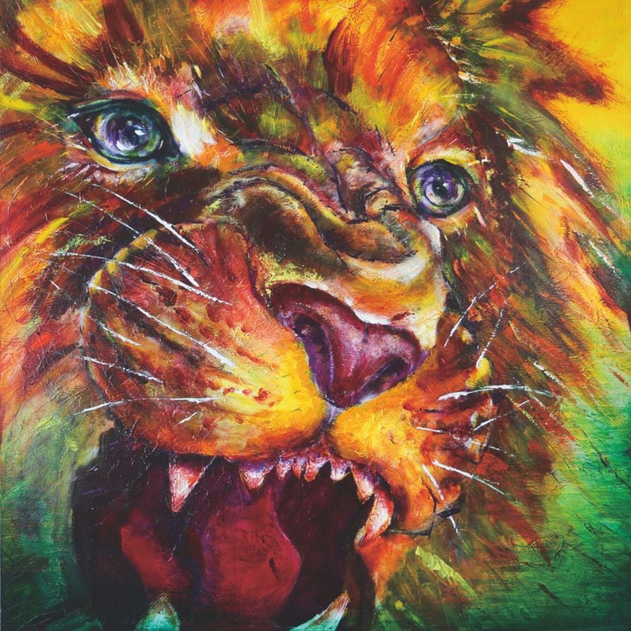 石村嘉成 「子供を守るライオンのお父さん」アートキャンバス