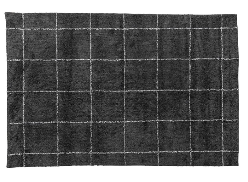 【長方形　１３０×１９０】チェック柄 ふわふわ　ウィンドペン柄　コットンラグ　(グレー)