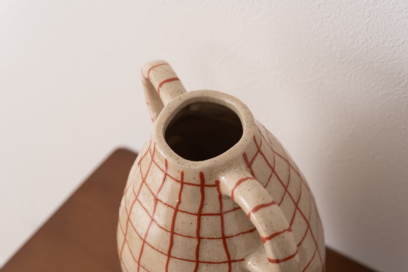 北欧感じる温かいぽってりフラワーベース/取っ手付き【２９センチ】