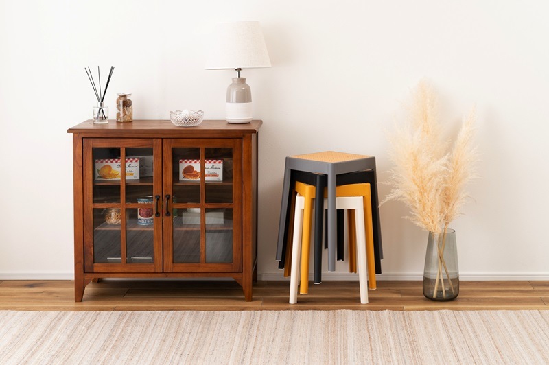 【送料無料】ラタン 4color かごめ編みの温かみのあるスタッキングチェア|46㎝|