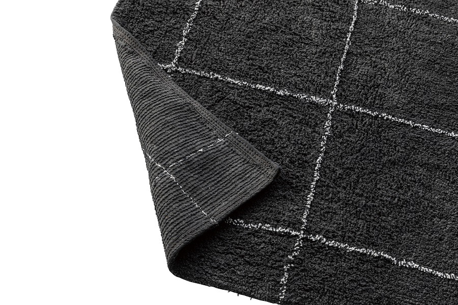 【長方形　１３０×１９０】チェック柄 ふわふわ　ウィンドペン柄　コットンラグ　(グレー)