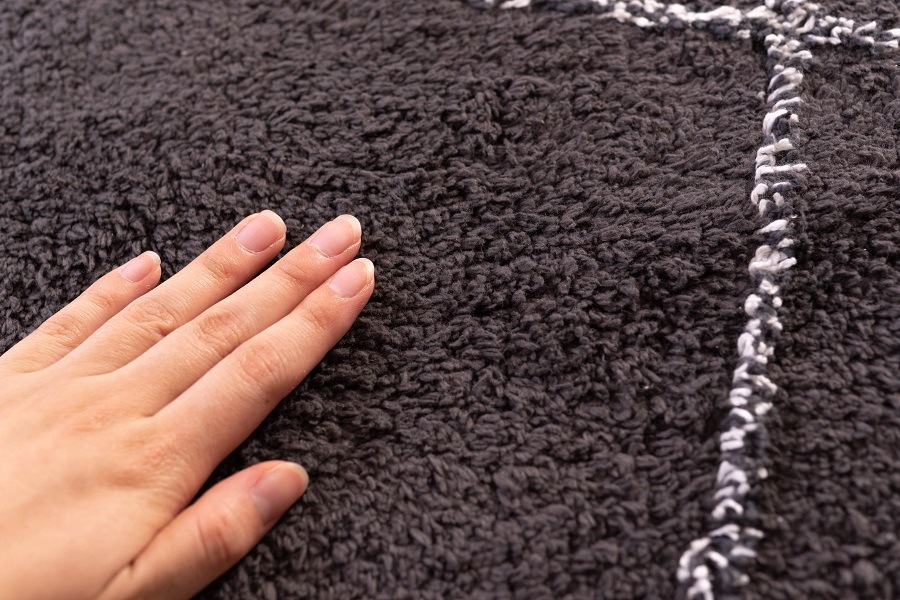 【正方形　１８５×１８５】チェック柄 ふわふわ　ウィンドペン柄　コットンラグ　(グレー)