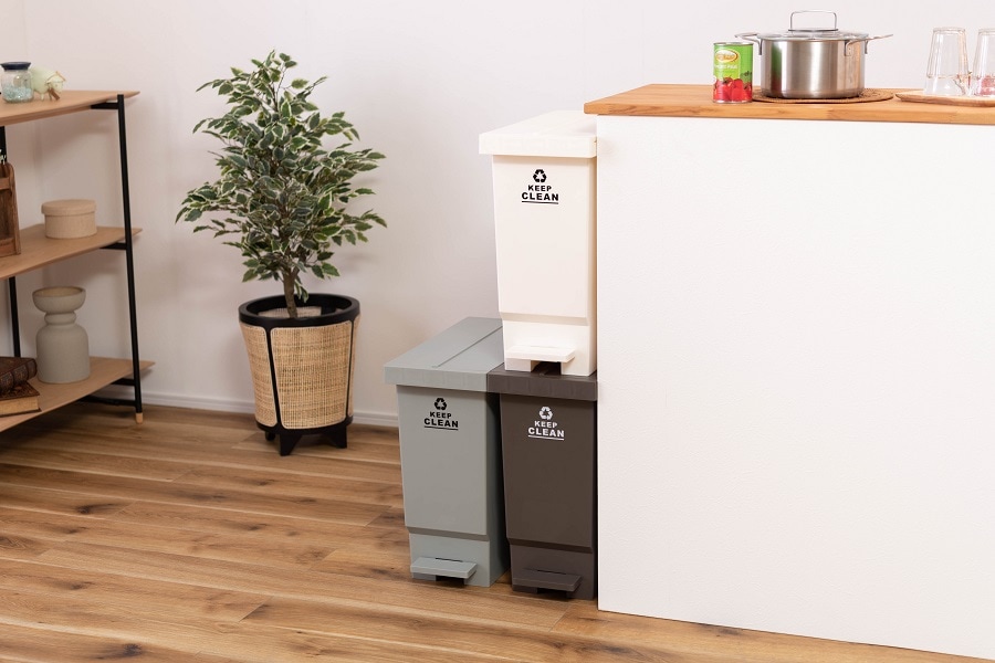 【送料無料】バタフライオープンダストボックス 32L コンパクトゴミ箱 【グレー】