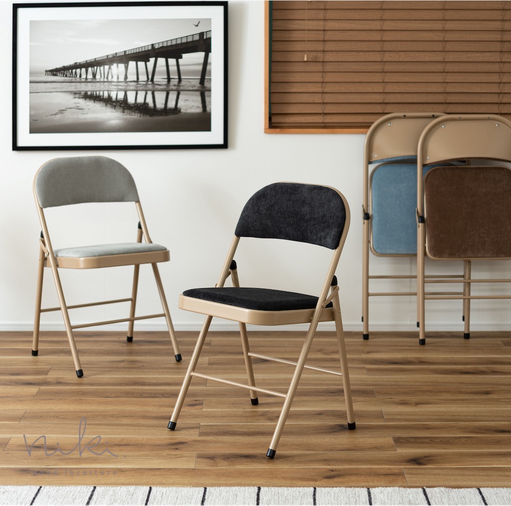 「フォールディングチェア」上品な色合いのスチールと高級感を感じるベロア調の生地 おしゃれな北欧カラーのカラフルな折りたたみ椅子【入荷次第の発送になります】