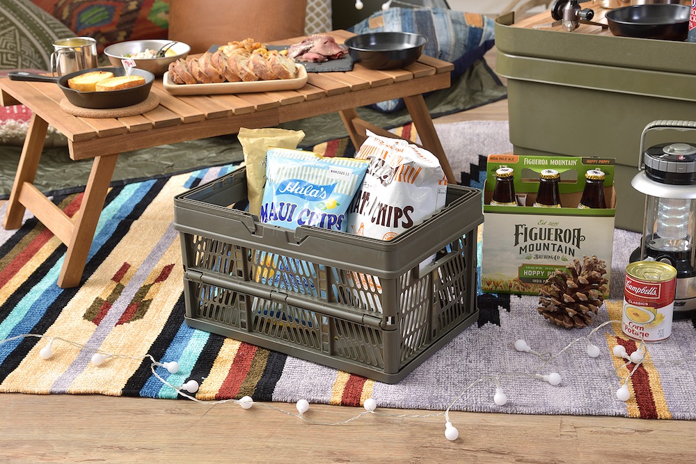 折りたたみバスケットハンドル付「スタッチボックス 」 積み重ね◎アウトドアや収納に♪S