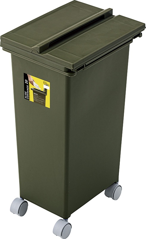 【スライドコンテナ 20】スライド式のフタやキャスター付きの落ち着いたアースカラーのダストボックス・ゴミ箱