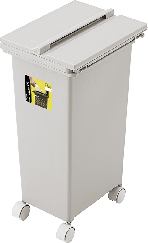 【スライドコンテナ 20】スライド式のフタやキャスター付きの落ち着いたアースカラーのダストボックス・ゴミ箱