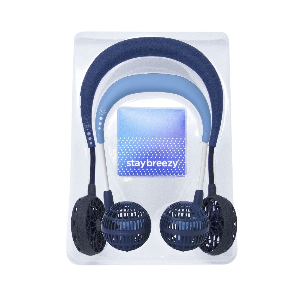 親子ペアのおしゃれな携帯用扇風機　SPICE OF LIFE ダブルファン ハンズフリー ファミリーセット ネイビー