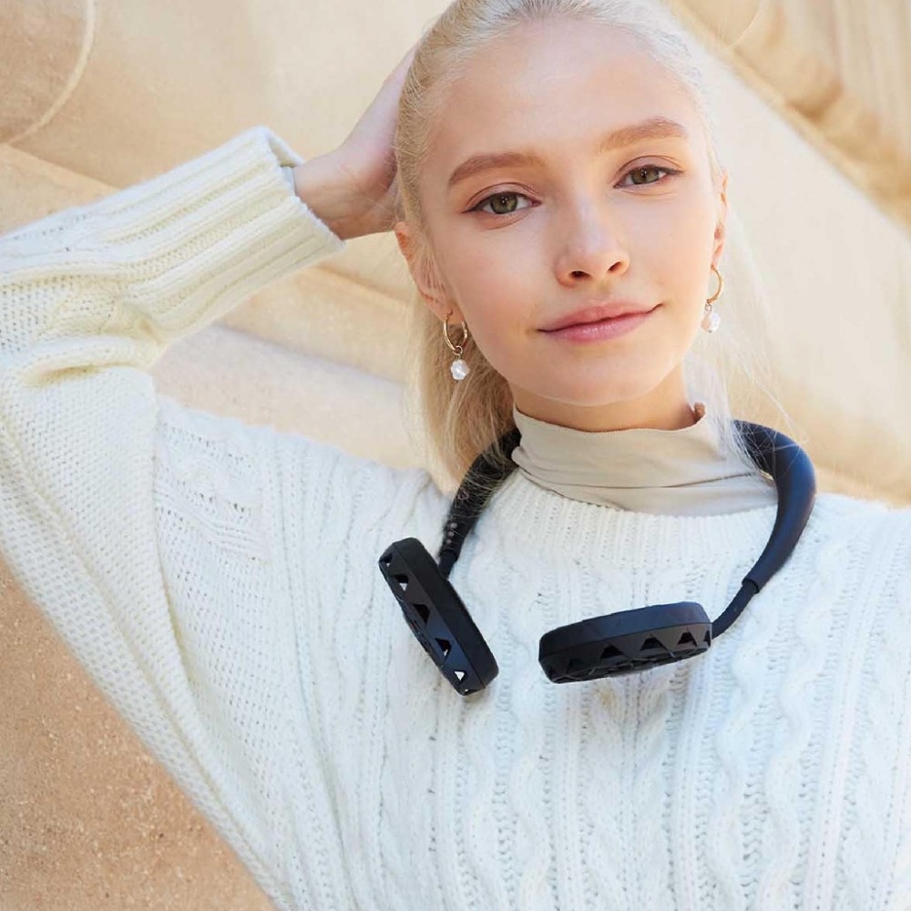 親子ペアのおしゃれな携帯用扇風機　SPICE OF LIFE ダブルファン ハンズフリー ファミリーセット ネイビー