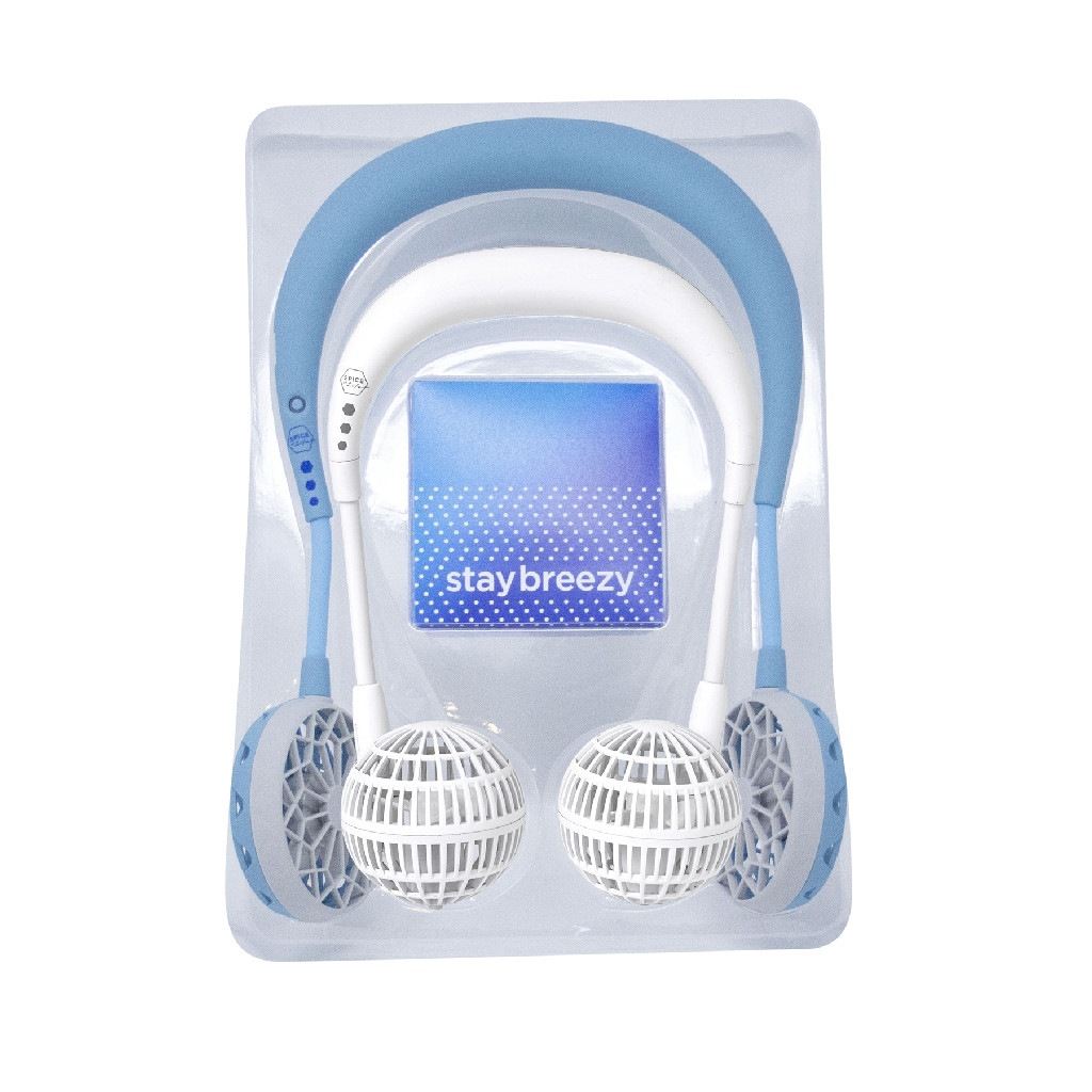 親子ペアのおしゃれな携帯用扇風機　SPICE OF LIFE ダブルファン ハンズフリー ファミリーセット アクア