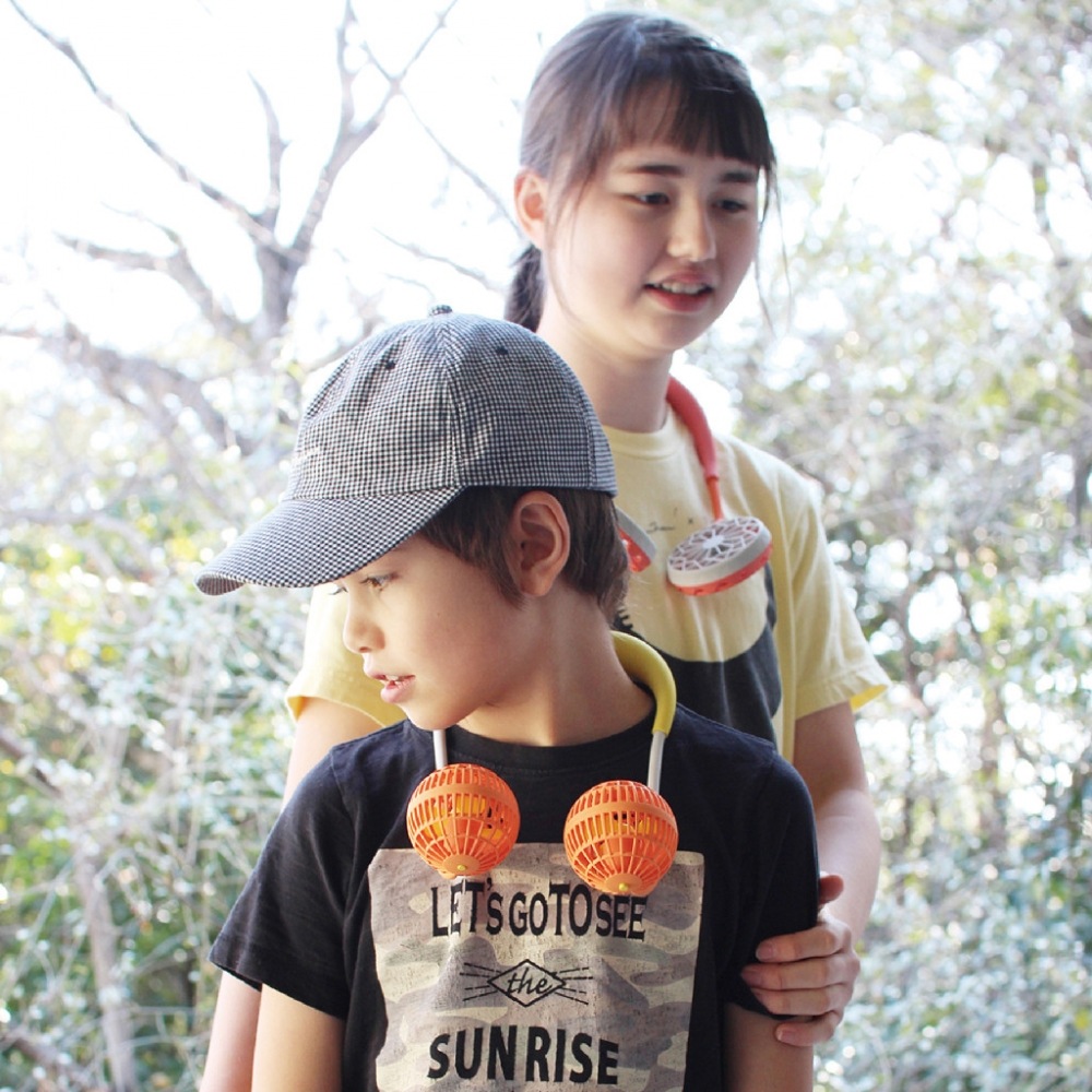 親子ペアのおしゃれな携帯用扇風機　SPICE OF LIFE ダブルファン ハンズフリー ファミリーセット アクア