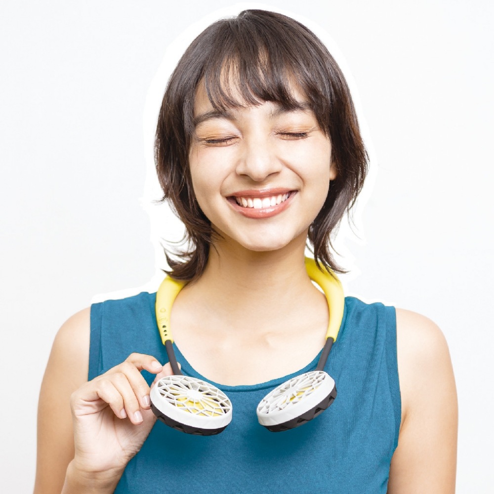 親子ペアのおしゃれな携帯用扇風機　SPICE OF LIFE ダブルファン ハンズフリー ファミリーセット アクア