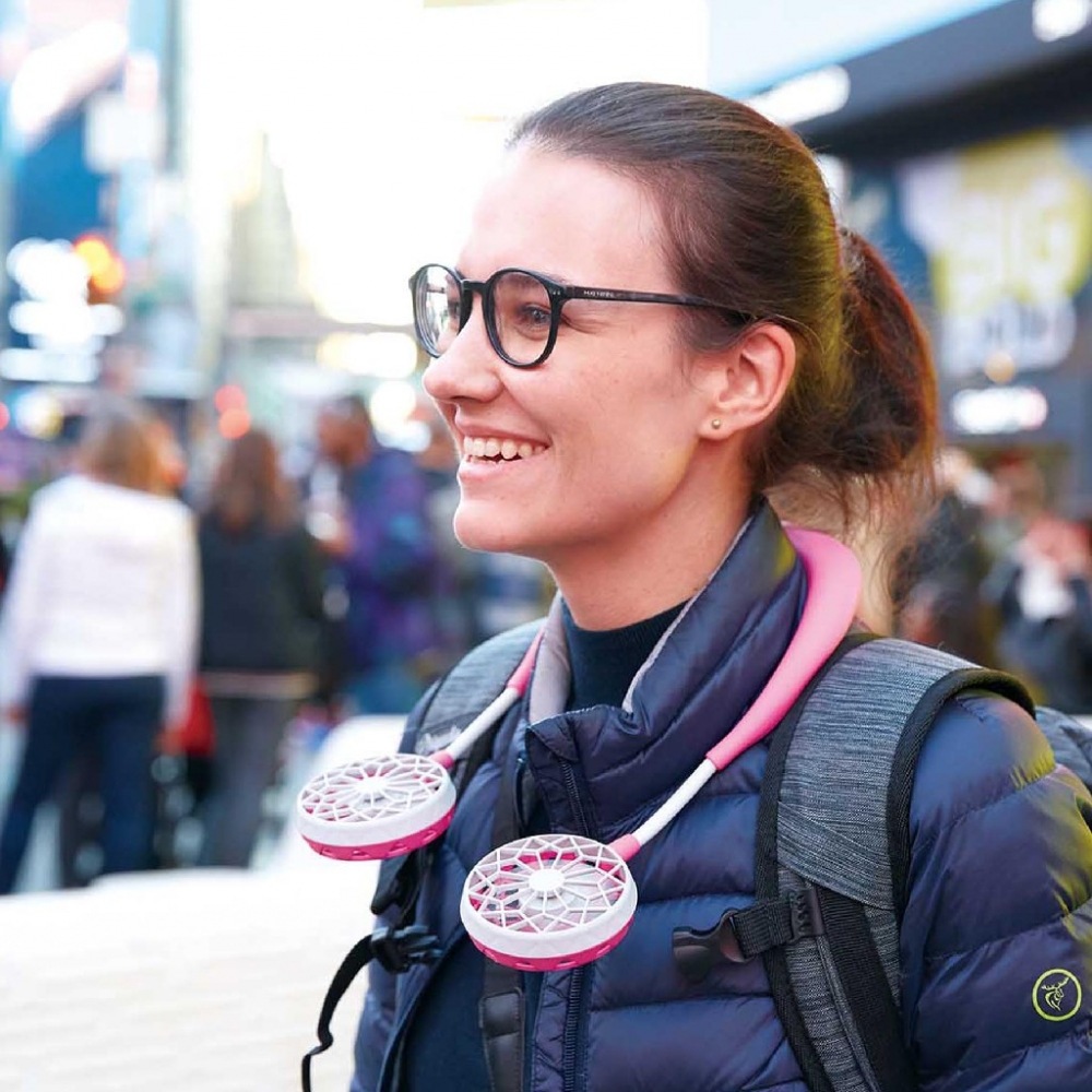 親子ペアのおしゃれな携帯用扇風機　SPICE OF LIFE ダブルファン ハンズフリー ファミリーセット ピンク