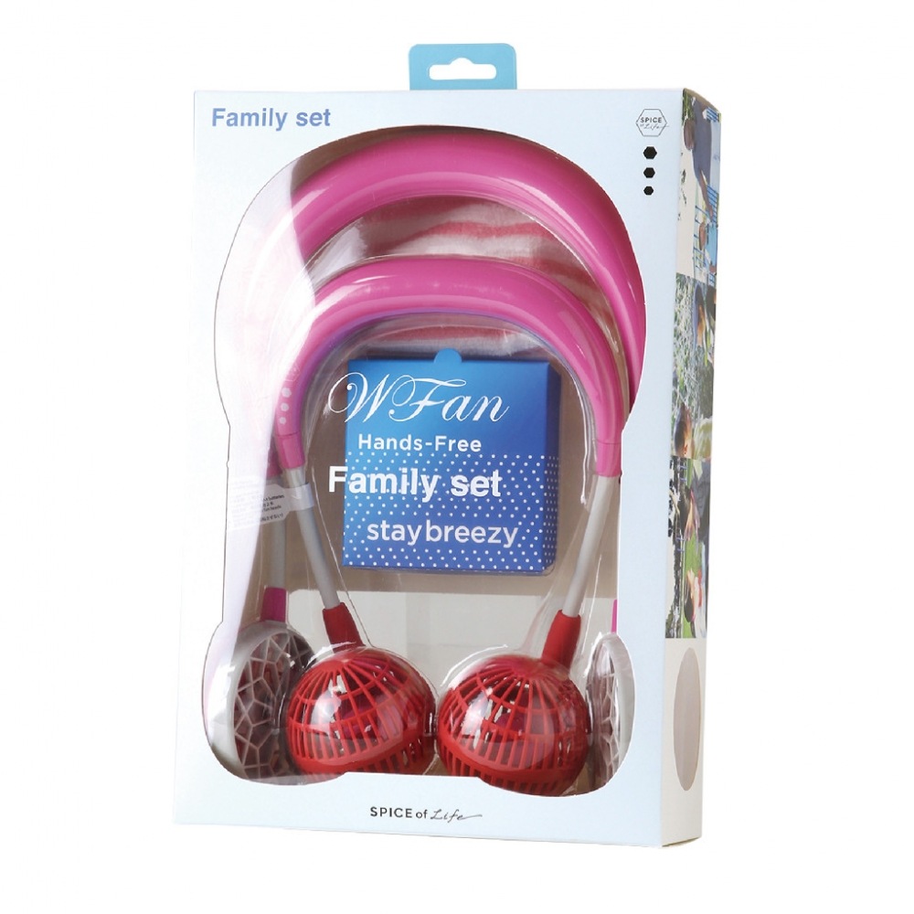 親子ペアのおしゃれな携帯用扇風機　SPICE OF LIFE ダブルファン ハンズフリー ファミリーセット ピンク