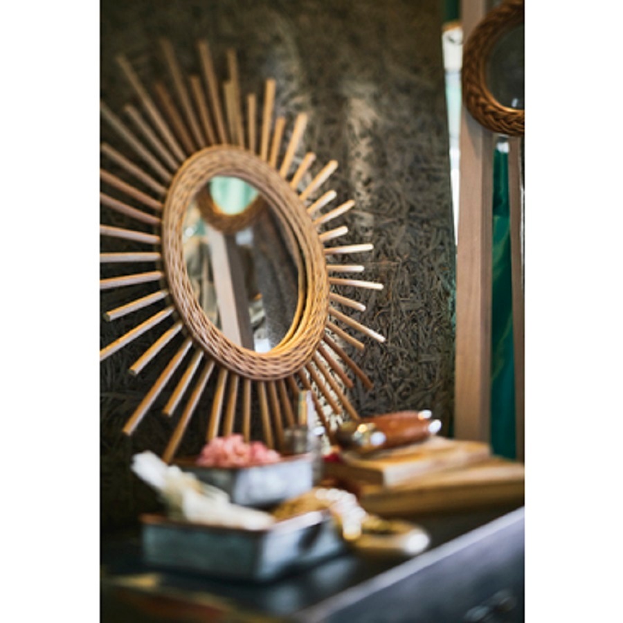 ラタン　ウォールミラー　韓国インテリア　壁掛け　立てかけ　藤製