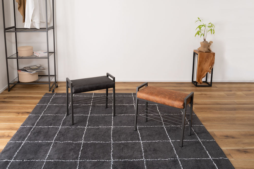 クロスレザー×スチールの棚板付き【バベルスツール】BLACK(ブラック)送料無料 niki.