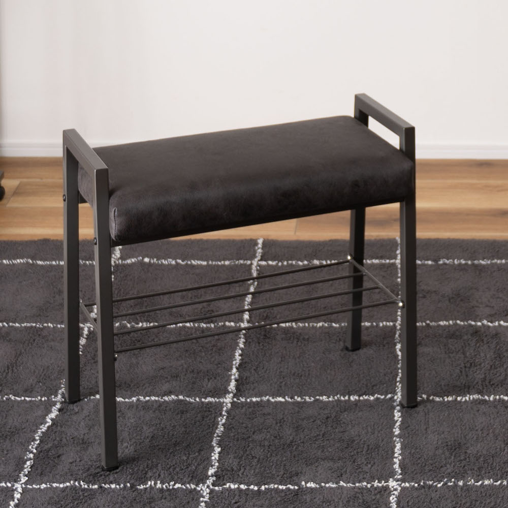 クロスレザー×スチールの棚板付き【バベルスツール】BLACK(ブラック)送料無料 niki.