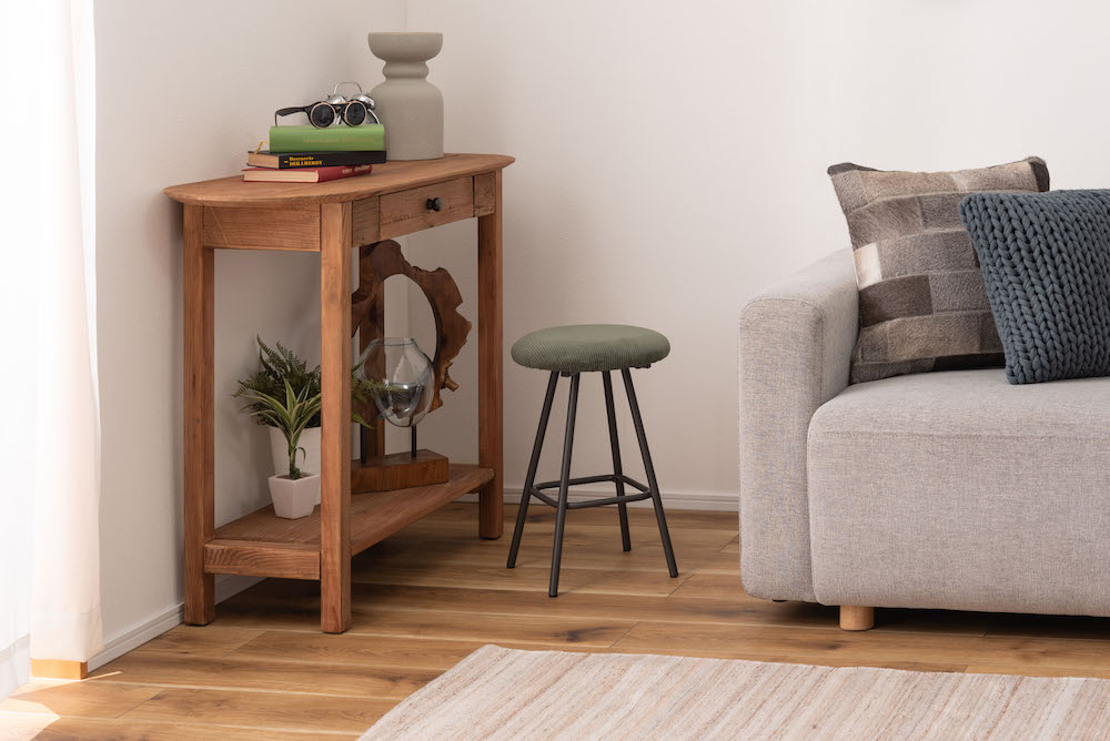 高級感のあるコーデュロイと本革でコンパクトな使い勝手抜群のスツール【benko】