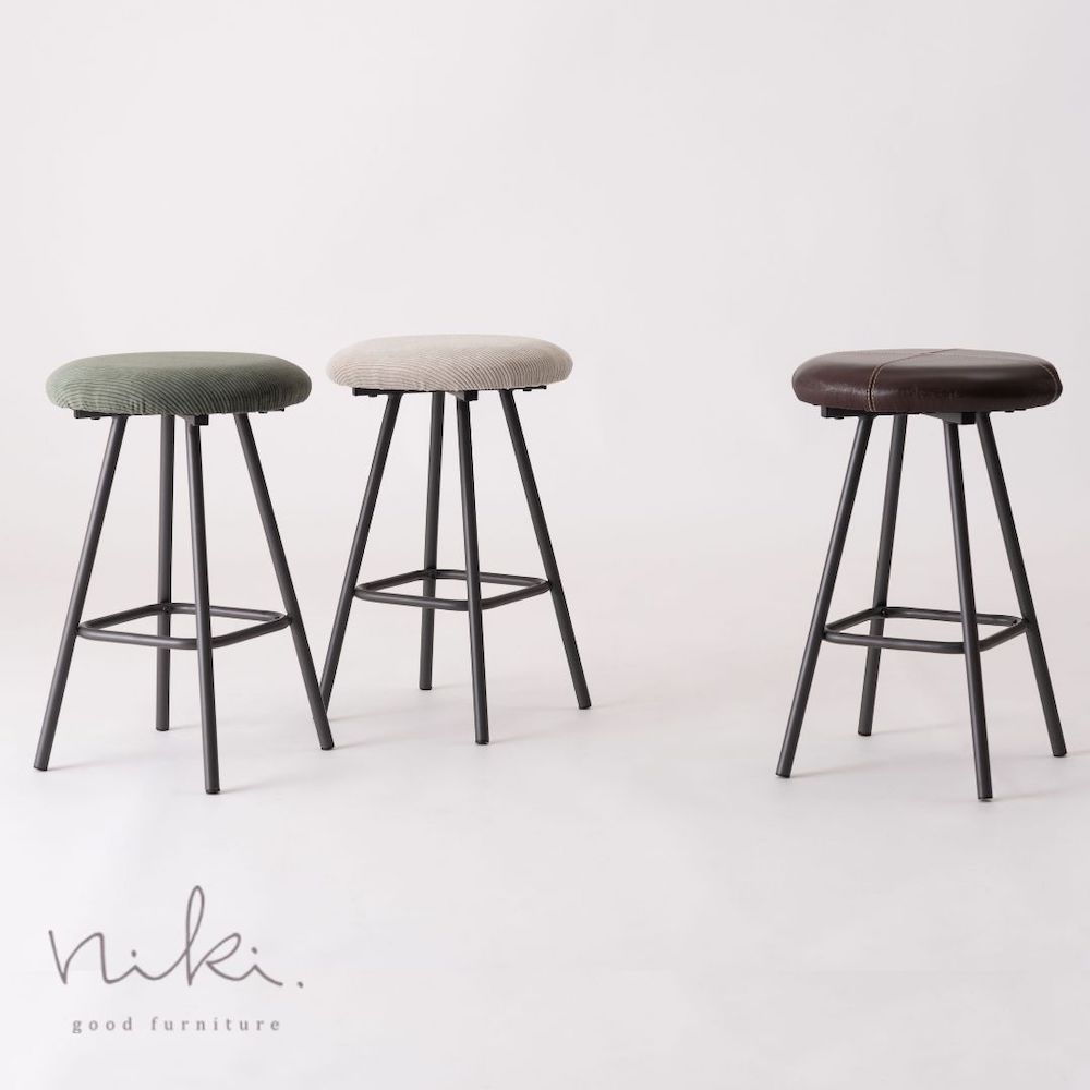 高級感のあるコーデュロイと本革でコンパクトな使い勝手抜群のスツール【benko】