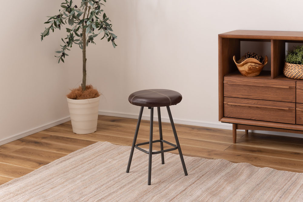高級感のあるコーデュロイと本革でコンパクトな使い勝手抜群のスツール【benko】