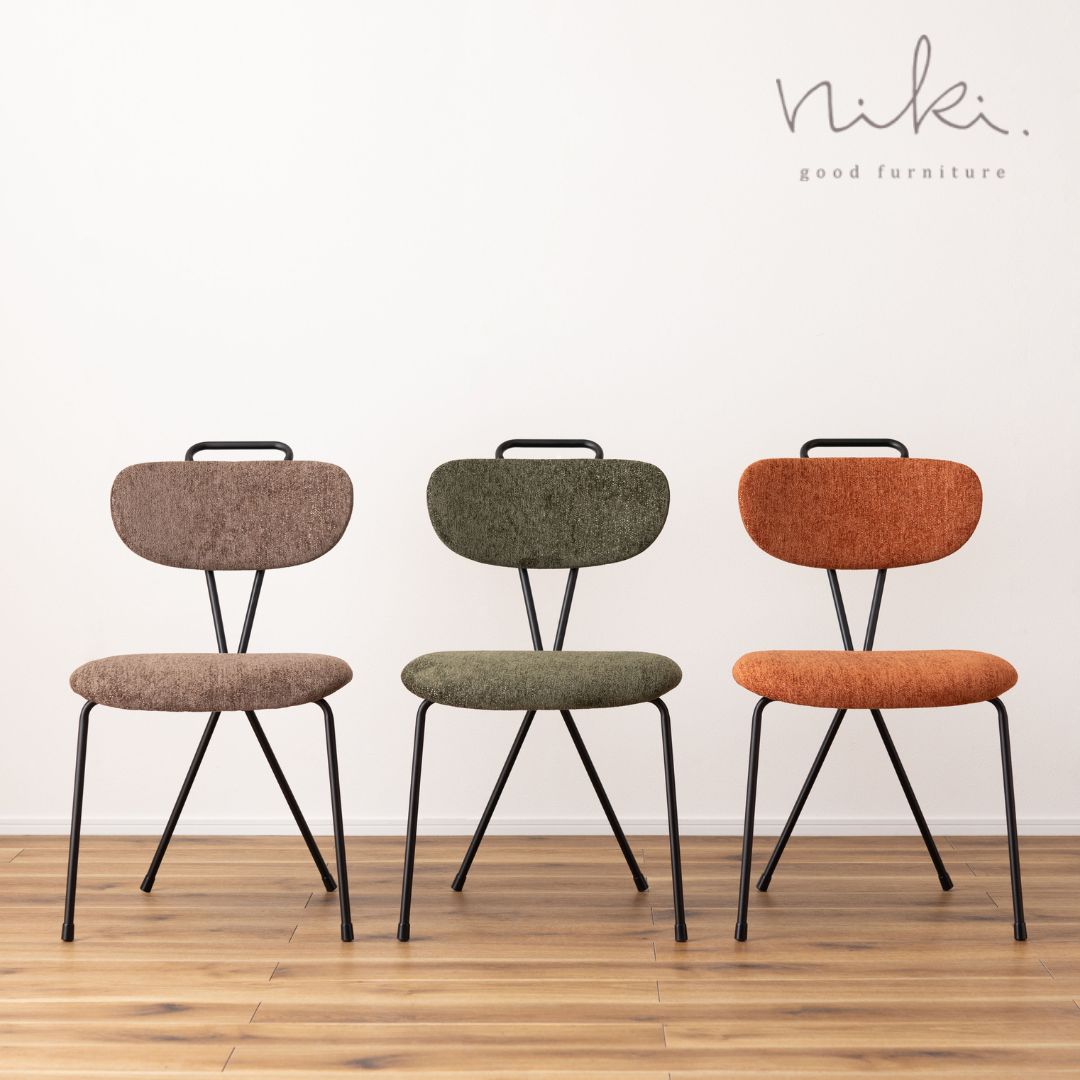 温かみのある３カラー「across chair」　背面クロスのシンプルなインダストリアルチェア