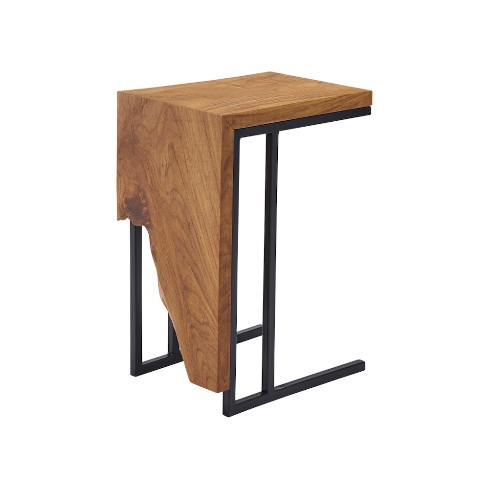 チーク材の木目そのものの形状を活かしたフォルムのおしゃれなサイドテーブル