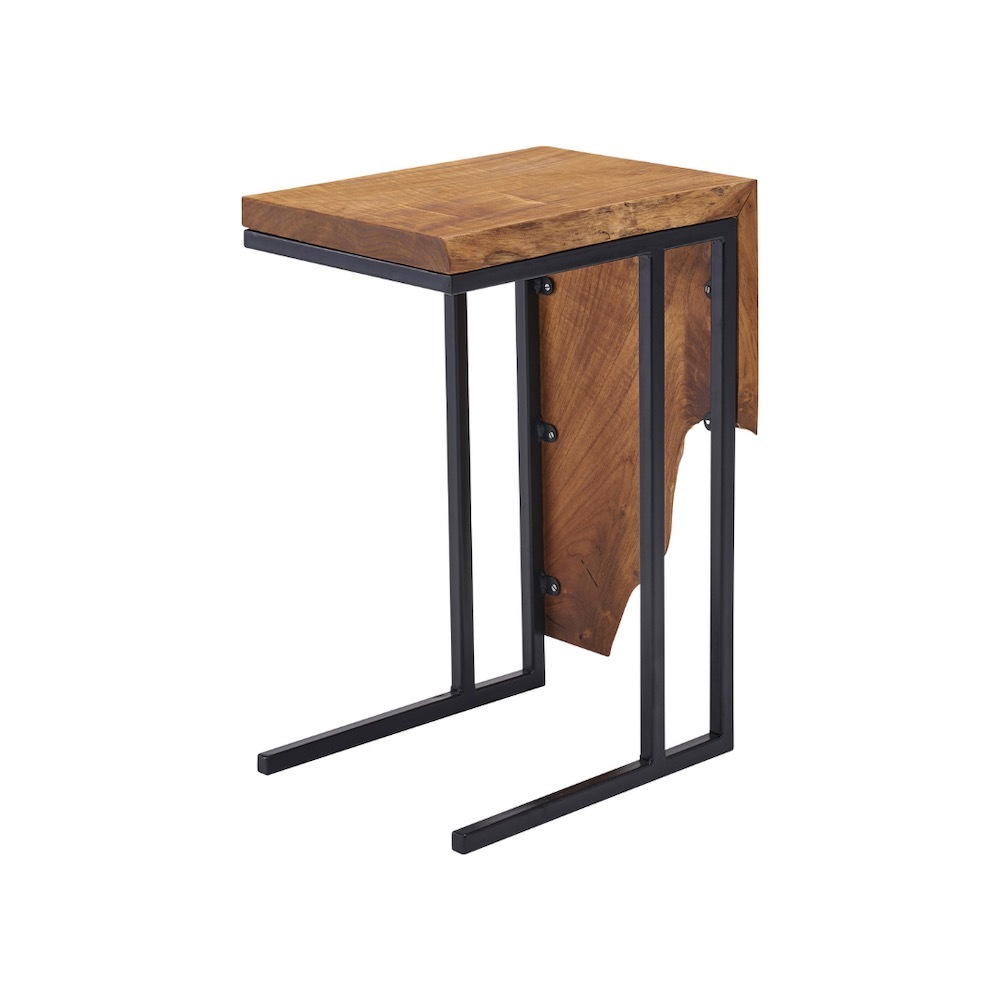 チーク材の木目そのものの形状を活かしたフォルムのおしゃれなサイドテーブル