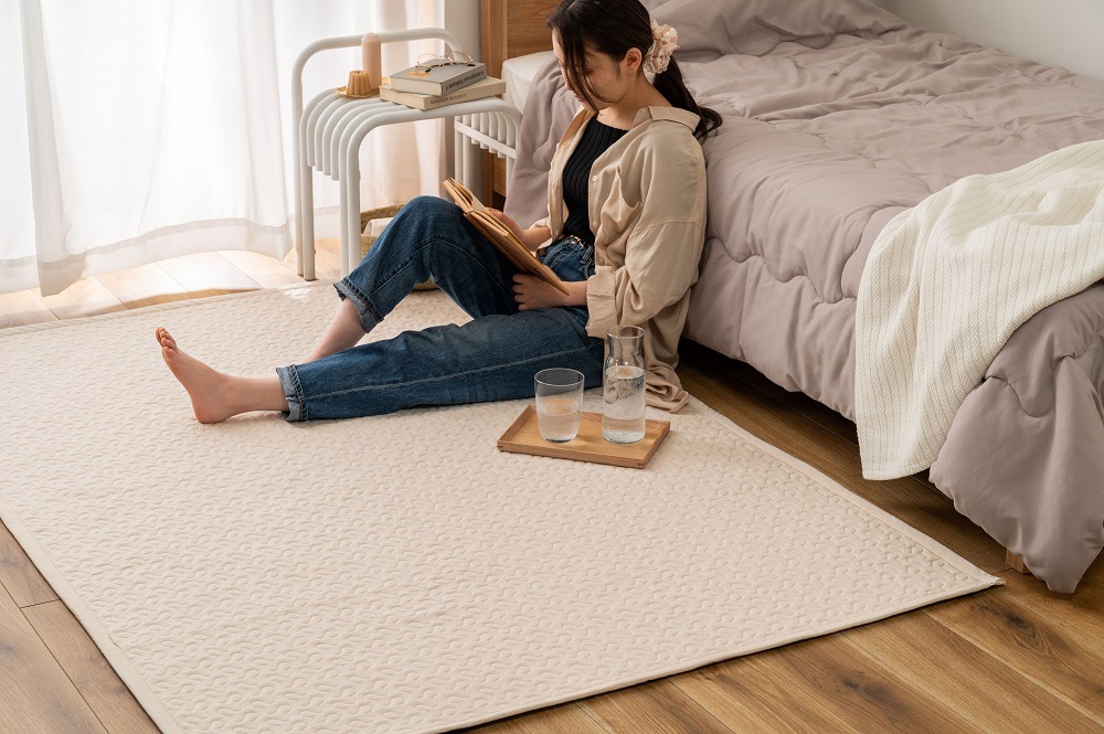 【洗濯機OK】お子様にも安心　コットン１００％のイブルラグ　190×130　夏用キルトラグ　　