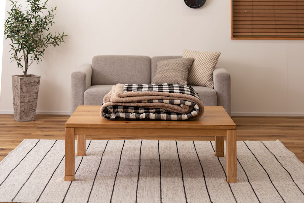 おしゃれなチェック柄のあったか薄掛コタツ布団 長方形 モダン白黒チェック