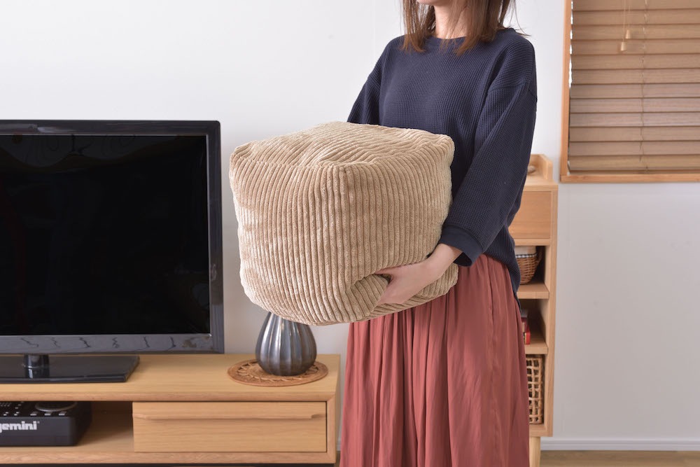 コーデュロイ調ビーズクッション ROOM ESSENCE幅30cm（ベージュ）