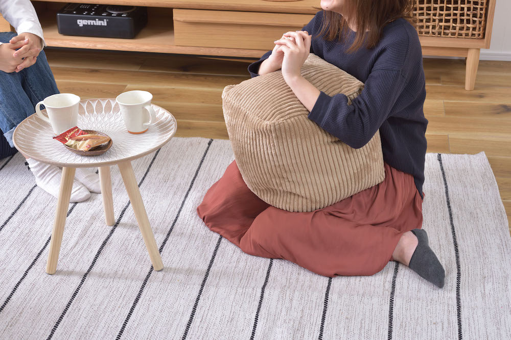 コーデュロイ調ビーズクッション ROOM ESSENCE幅30cm（ベージュ）